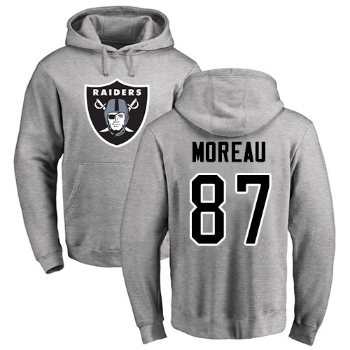 Men Oakland Raiders Ash Foster Moreau Name and Number Logo NFL Football #87 Pullover Hoodie Sweatshirts